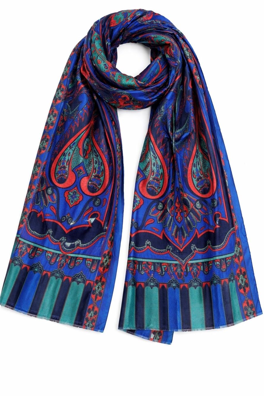 Gim Renoir Italian Paisley Baroque Print Scarf Long Rectangle Wrap 67x24 Italy